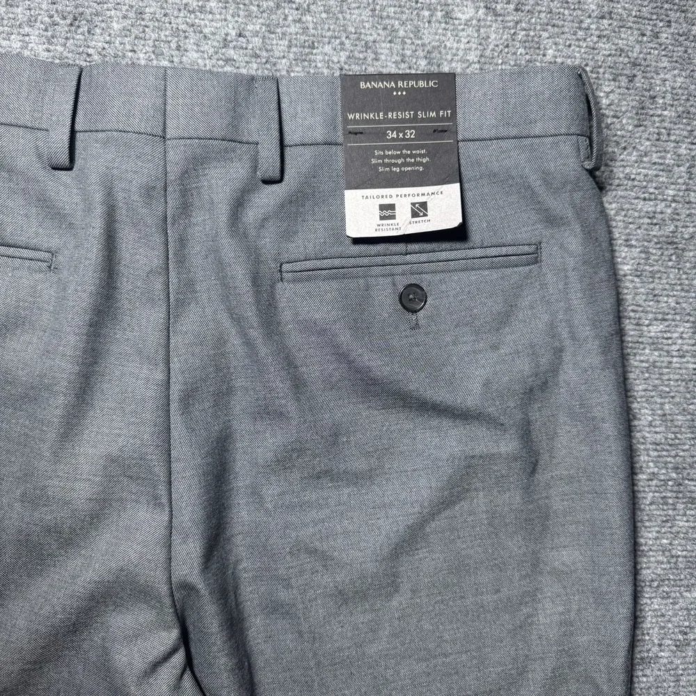 Banana Republic Pants Men 34x32 Gray Wrinkle-Free Slim Fit Chino Straight NWT